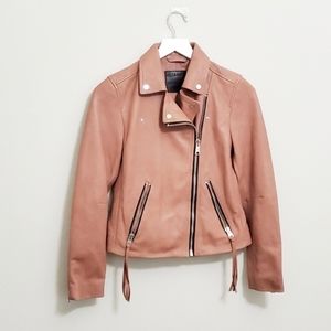 AllSaints Pink Leather Dalby Biker Jacket Size 6.
